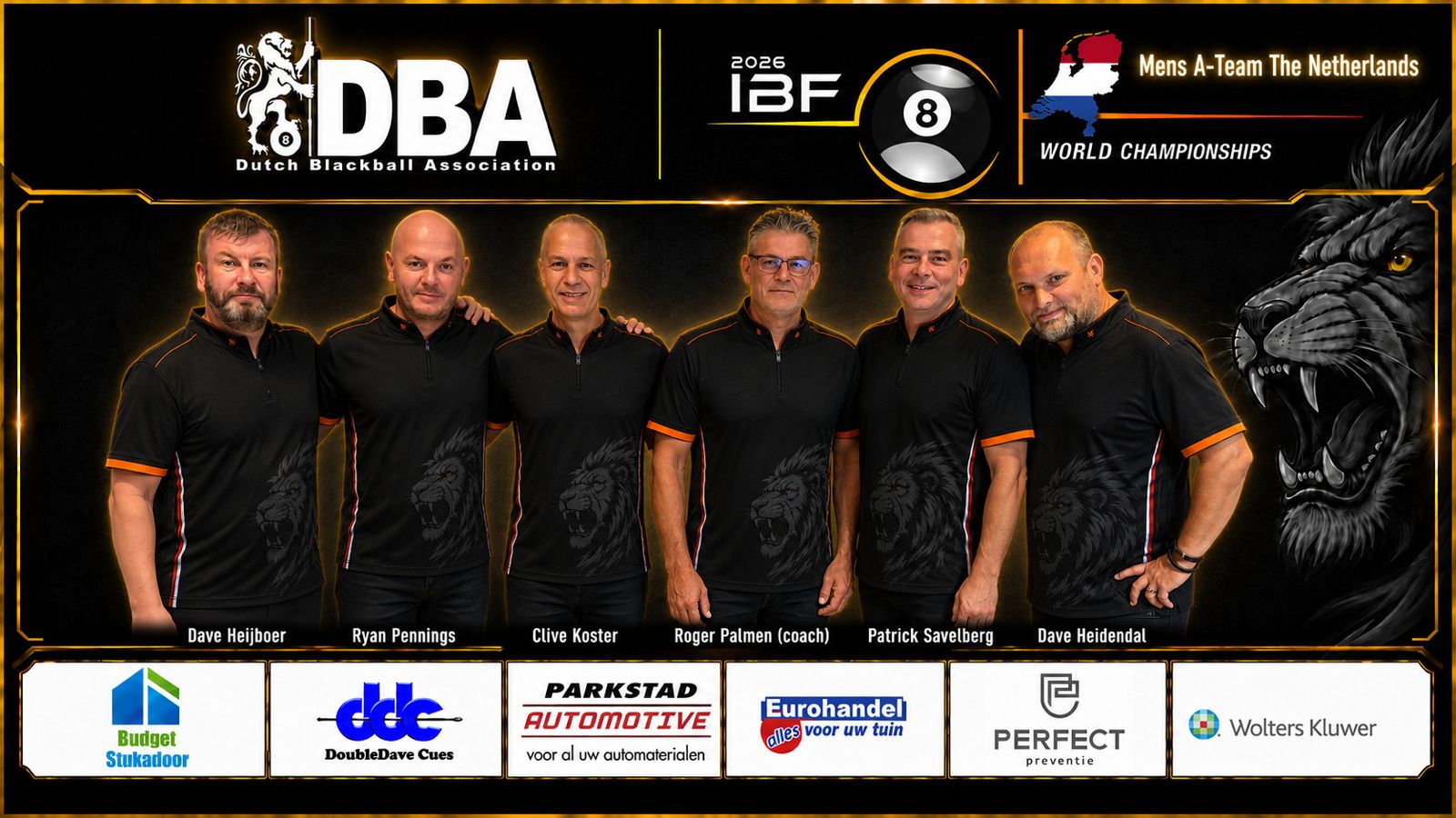 Het Nederlandse Men's A-team voor het IBF World Blackball Championship 2026 in Kaapstad